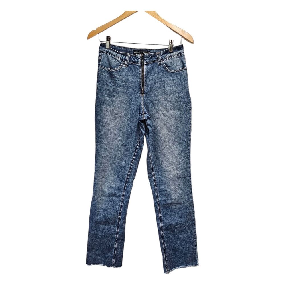 💛Long‎ Tall Sally Jeans Straight Leg Jeans 8 UK12 Dark Wash Denim Raw Hem